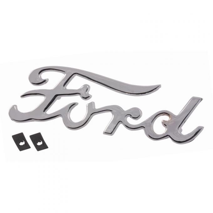 Dennis Carpenter Hood Emblem - Ford Script - 1939-40 Ford Car, 1955-56 Ford Truck 91A-16606