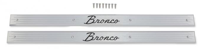 Scott Drake 1966-1977 Ford Bronco Door Sill Plates with Bronco Logo Billet Aluminum Pair C6TZ-6513208-B