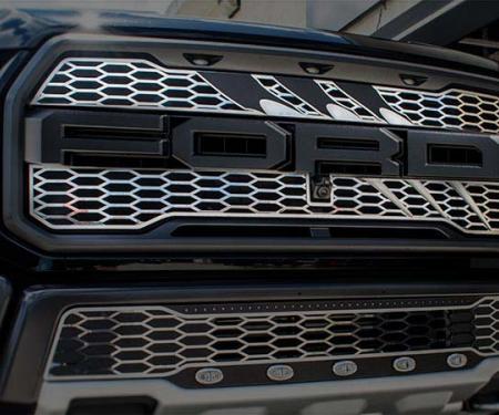 American Car Craft 2017 Ford F-150 Front Upper Grille Overlays Slash Style Polished Stainless 2pc 772081