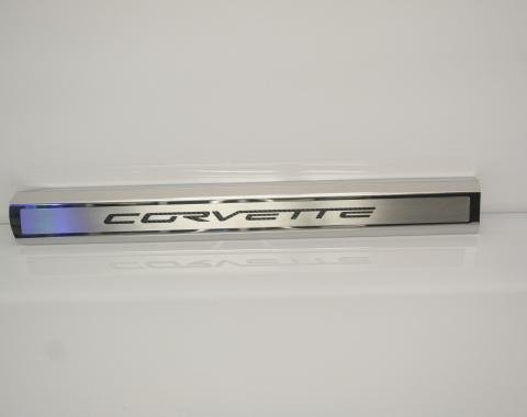 2005-2013 C6 Corvette - Inner Doorsills CORVETTE Lettering - Stainless Steel, Choose Inlay Color 041058