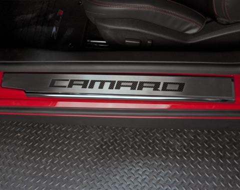 2010-2015 Camaro - Executive Series 'CAMARO' Door Sills - Brushed Stainless, Choose Inlay Color 101033