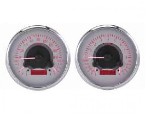 Chevy Truck Analog Dash Gauges, Dakota Digital, Silver With Red Display, 1954