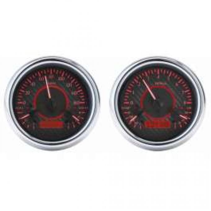 Chevy Truck Analog Dash Gauges, Dakota Digital, Carbon Fiber With Red Display, 1954