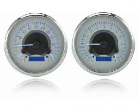 Chevy Truck Analog Dash Gauges, Dakota Digital, Silver With Blue Display, 1954