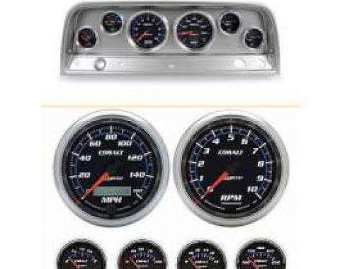 Chevy Truck Instrument Cluster, Brushed Aluminum, With Cobalt Autometer Gauges, 1964-1966