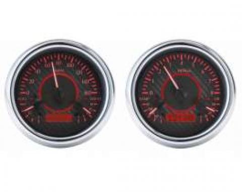 Chevy Truck Analog Dash Gauges, Dakota Digital, Carbon Fiber With Red Display, 1954