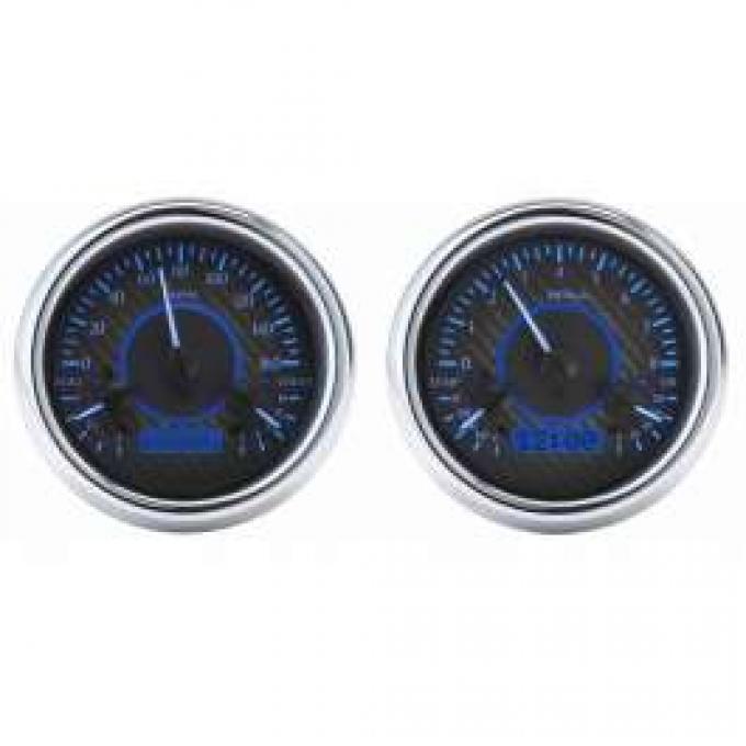 Chevy Truck Analog Dash Gauges, Dakota Digital, Carbon Fiber With Blue Display, 1954