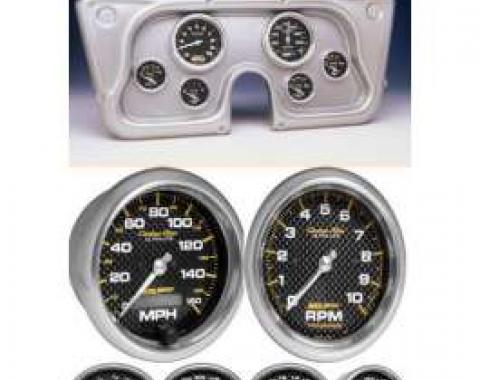 Chevy Truck Instrument Cluster, Brushed Aluminum, With Carbon Fiber Autometer Gauges, 1967-1972