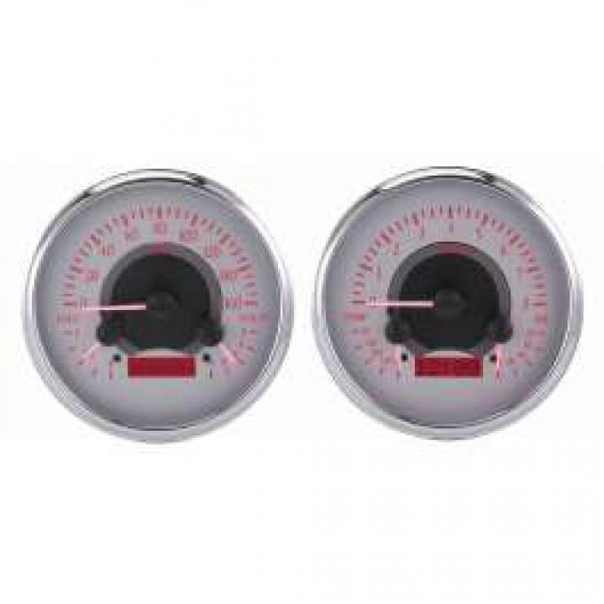 Chevy Truck Analog Dash Gauges, Dakota Digital, Silver With Red Display, 1954