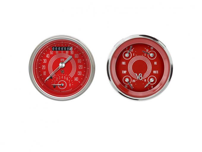 Classic Instruments V8 Red Steelie Two Gauge Set V8RS32SHC