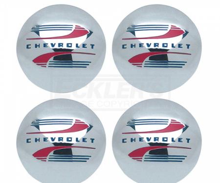 Chevy Truck Hub Cap Set, Polished Stainless Steel, With Redand Blue Painted Details, 1947-1960