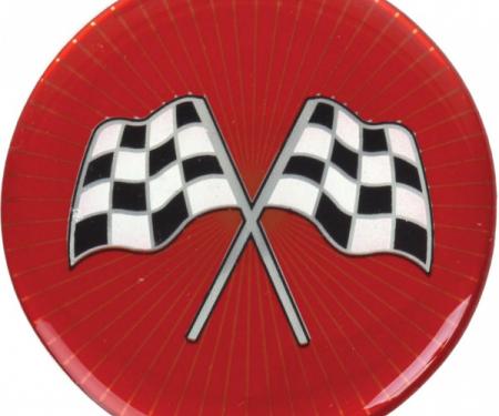 Wheel Spinner Emblem Set, With Crossed-Flags Design, 1-3/4'', Red