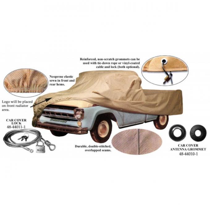 Car Cover, Tan Flannel, With Logo, Short Bed Pickup, 1961-79