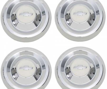 Chevy Truck Hub Cap Set, Chrome, With Bombay Ivory Painted Details, 1955-1956