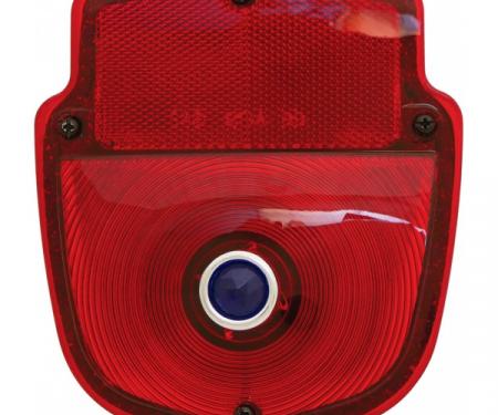 Ford Pickup Truck Tail Light Assembly - Flareside Pickup - Shield Type - Chrome Housing - Right - With Blue Dot Lens Installed