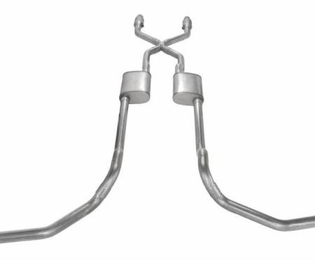 Pypes Crossmember Back w/X-Pipe Exhaust System 75-76 Ford Truck Split Rear Dual Exit 2.5 in Intermediate And Tail Pipe Hardware Incl Muffler And Tip Not Incl Catalytic Converter Incl Exhaust SFT965E