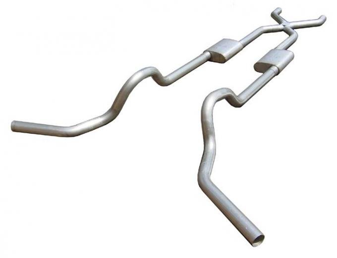 Pypes Crossmember Back w/X-Pipe Exhaust System 67-74 GM Split Rear Dual Exit 2.5 in Intermediate And Tail Pipe Muffler And Tip Not Incl Natural Finish 409 Stainless Steel Exhaust SGT79